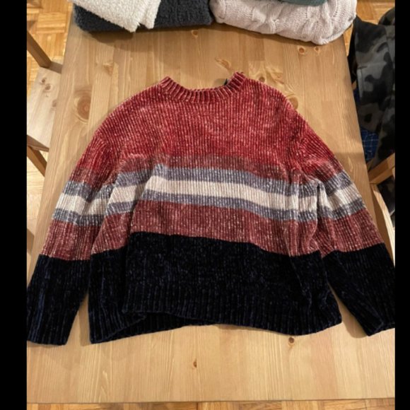 Pullu0026Bear | Sweaters | Pull And Bear Pink Navy Striped Chenille Sweater Sz  M | Poshmark